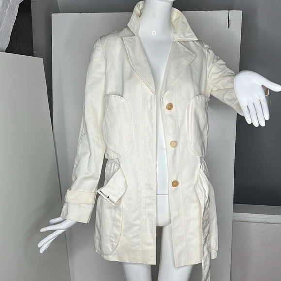 Nina Ricci Sz US 6 FR 38 Cream Cotton Button Belted Short Trench Jacket - Picture 12 of 14